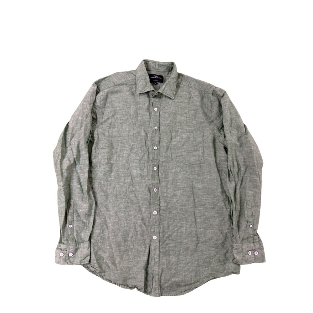 Rodd & Gunn Sports Fit Shirt Men XL Green Linen Cotton Chambray Long‎ sleeve EUC